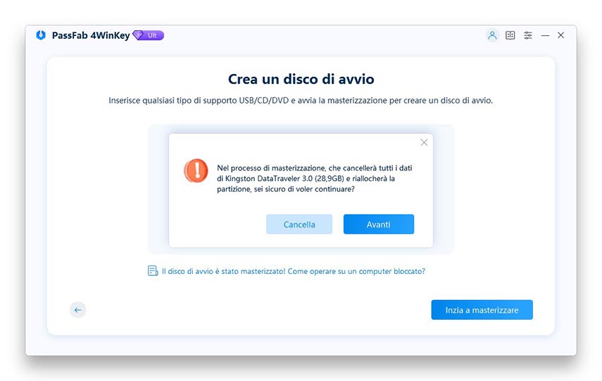 sicuro di cancellare i dati guida passfab 4winkey