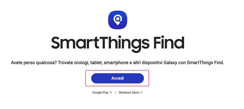 accedi al sito SmartThings Find di Samsung