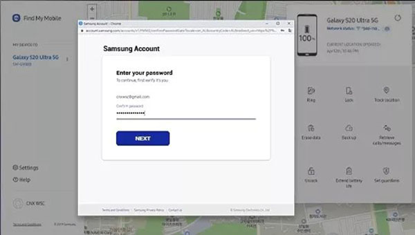 come ripristinare un telefono Samsung bloccato tramite trova il mio cellulare-3