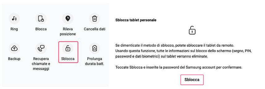 sbloccare il telefono con l’account samsung