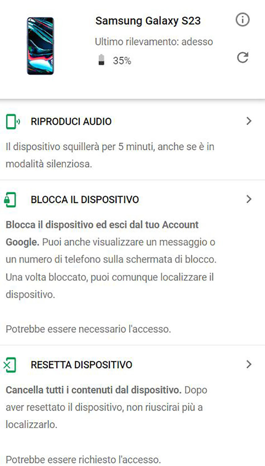 scegliere resetta dispositivo