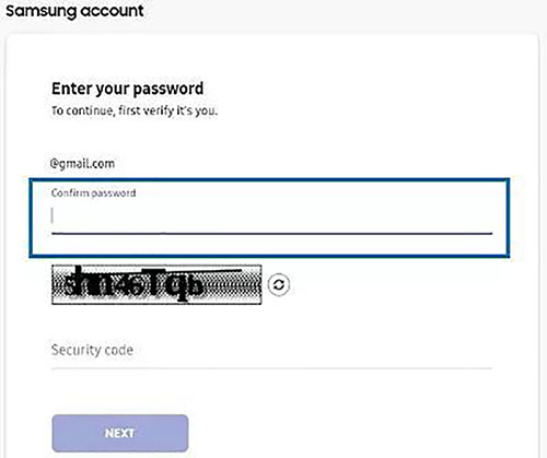 digitare la password dell'account Samsung