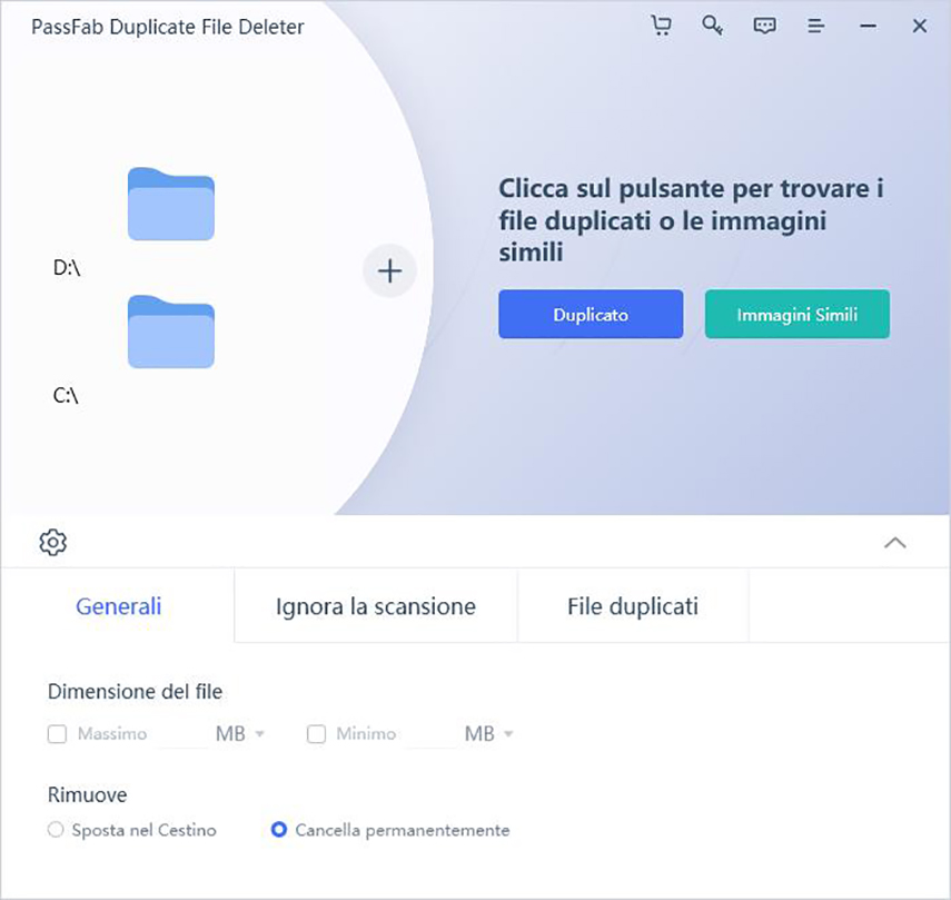 Rimuovere file doppioni da Windows. Impostazioni scansione.