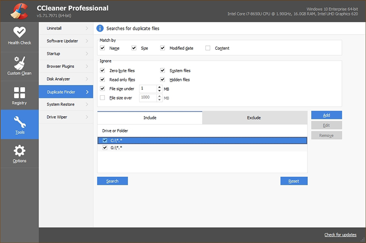 Come rimuovere file doppioni con CCleaner.