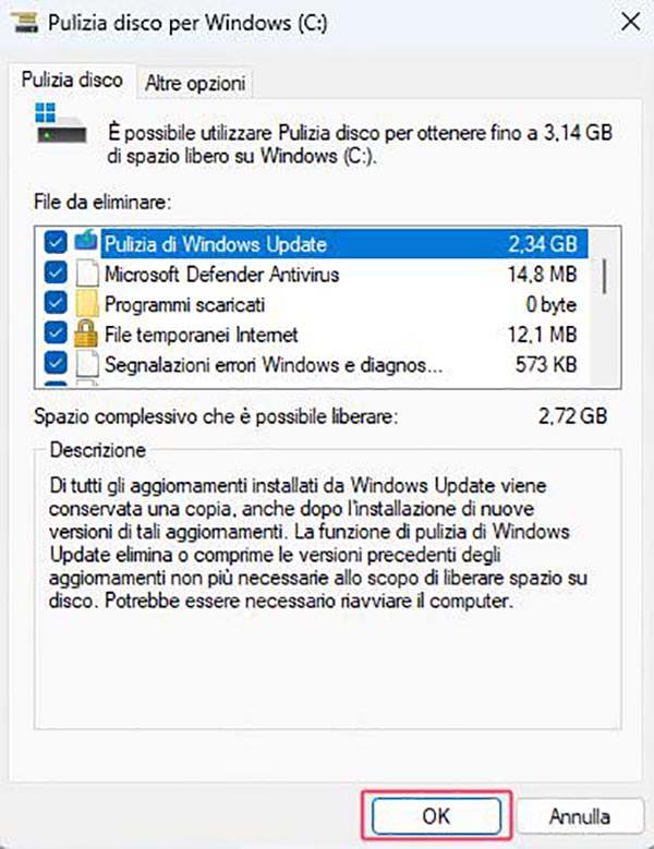 Diagnostica del PC in corso, esegui pulizia del disco