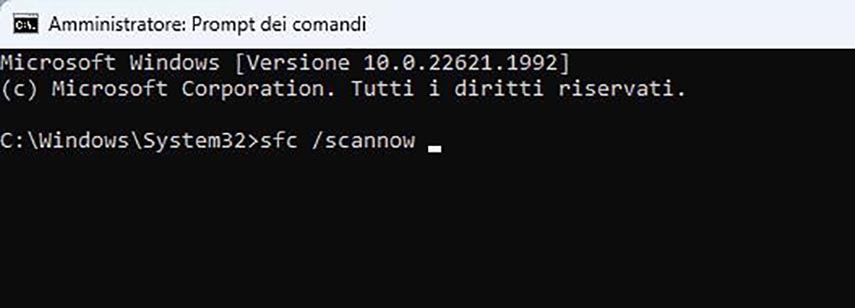 errore diagnosi del PC in corso, esegui scansione sfc
