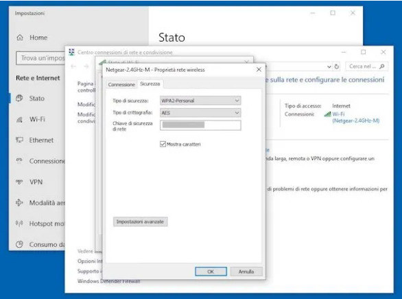 mostrare password windows10