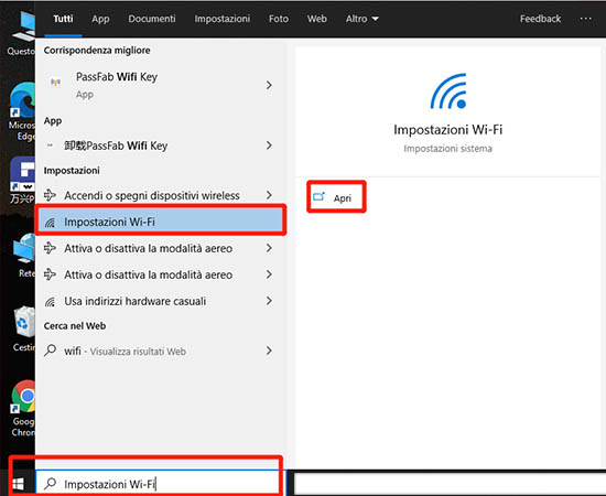 impostazione wifi