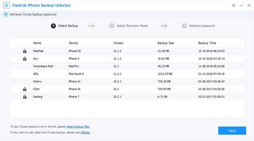 Password backup iPhone. Importa file backup