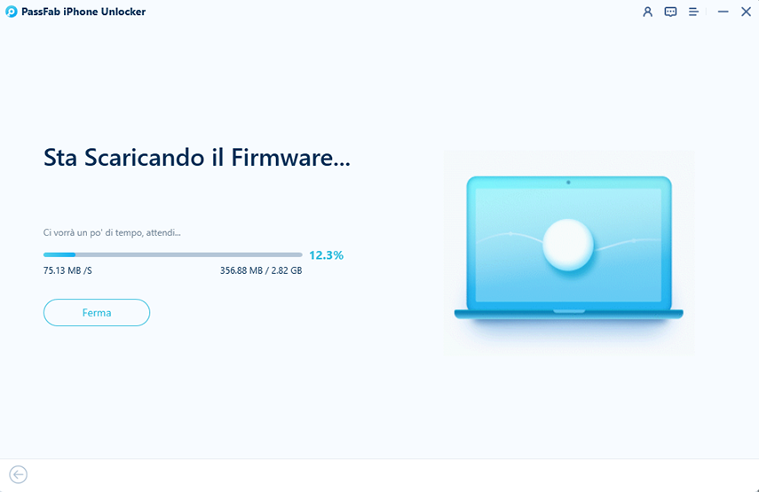 Ripristinare passcode iPhone. Attendi il download