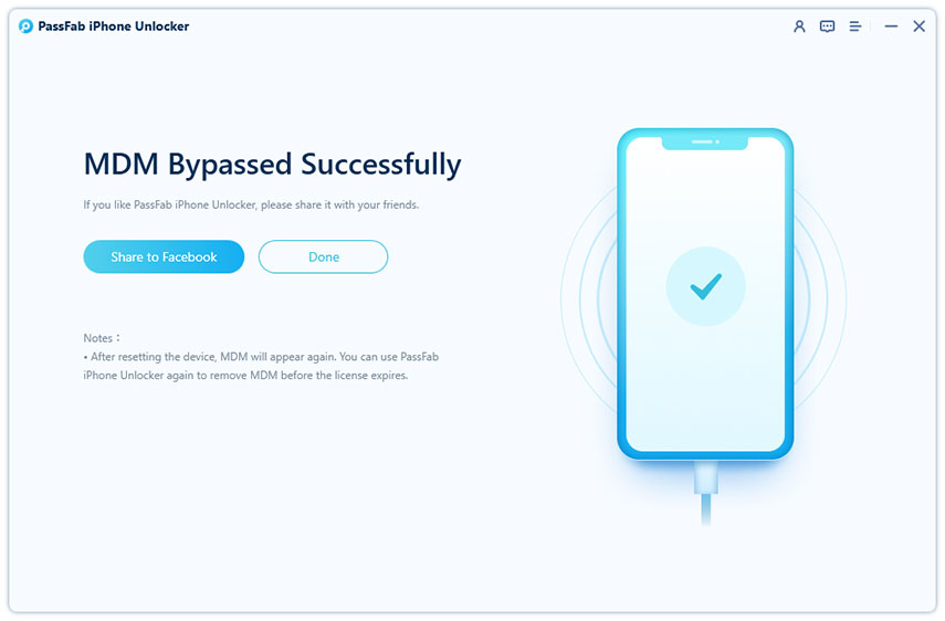 Riavvia il telefono senza codice.. Bypass MDM concluso su iPhone Unlocker