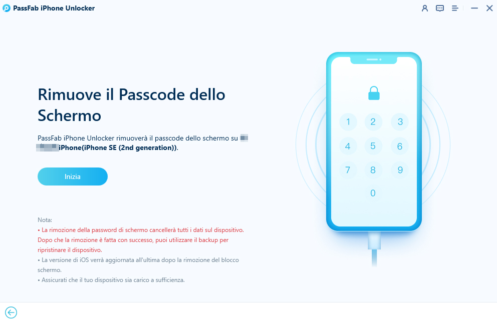 fai clic su avvia per rimuovere il passcode dello schermo