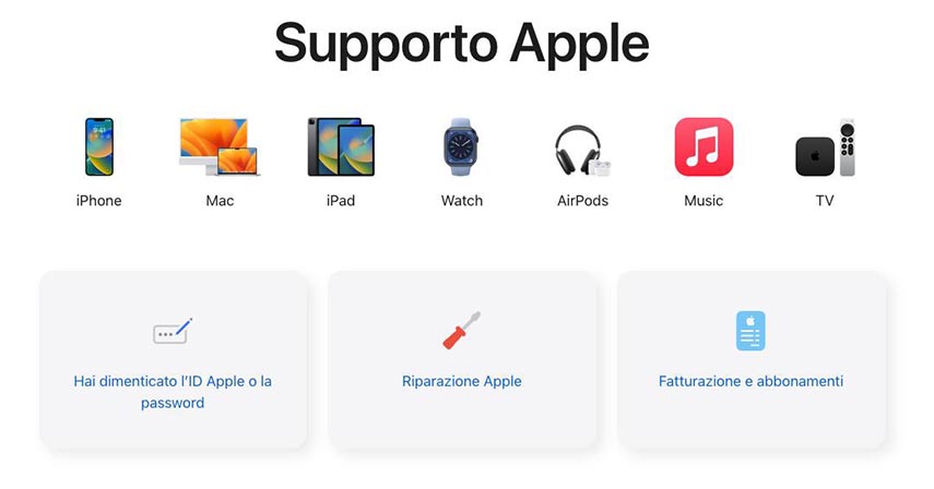 contatta il supporto Apple per recuperare la password