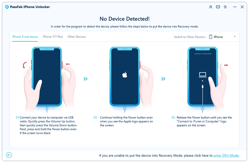 Come sbloccare un telefono con iPhone Unlocker:  modalità di Recupero.