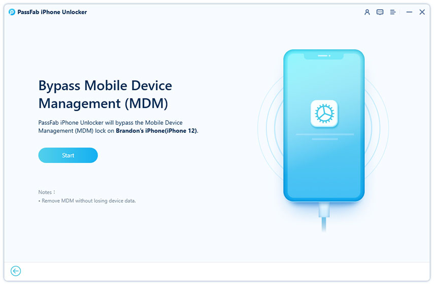 Riavvia il telefono senza codice. Su iPhone Unlocker clicca su Start.