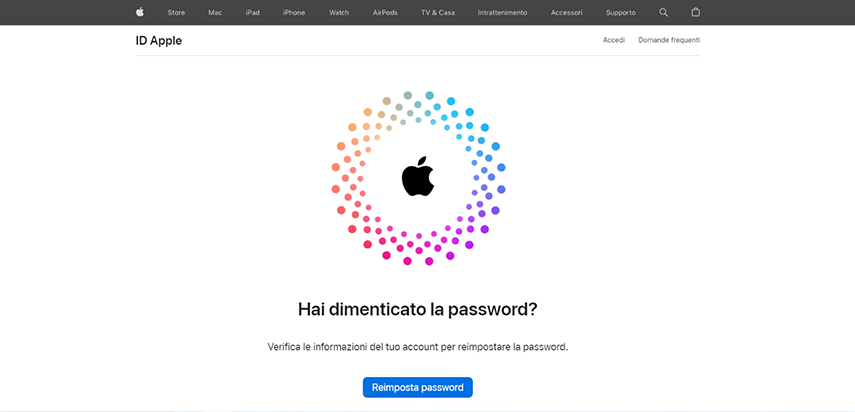 recuperare password id apple sul sito