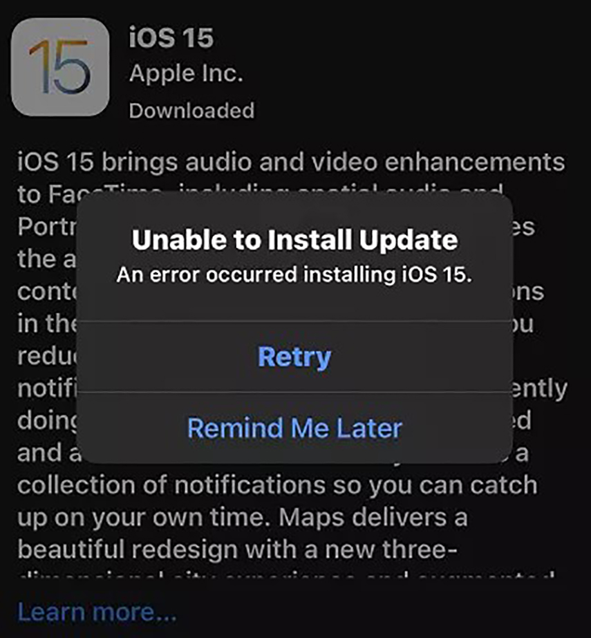 aggiornamento del software non riuscito
