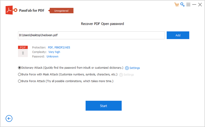 Togliere Password PDF con PassFab For PDF. Seleziona metodo di recupero