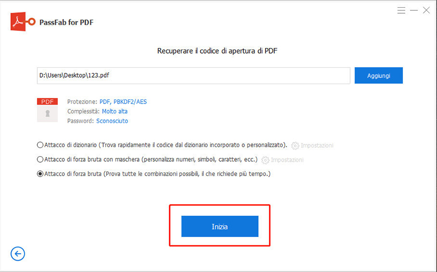 Togliere password PDF con PassFab For PDF. Avvia processo di recupero.