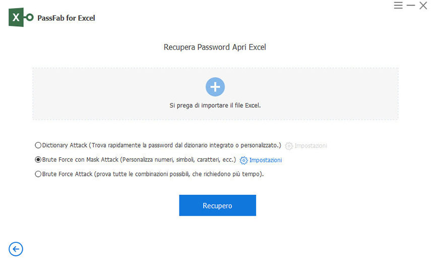 Rimuovere protezione foglio Excel con PassFab For Excel. Avviare l’attacco forza bruta con maschera