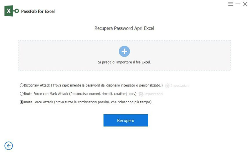Rimuovere password Excel con PassFab per Excel. Attacco forza bruta