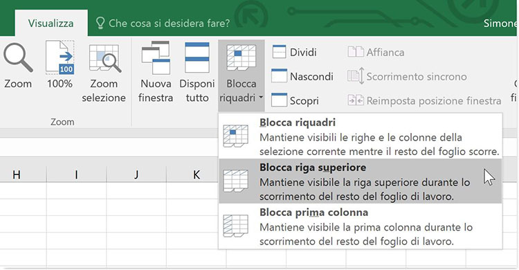 Blocca riquadri per bloccare una singola cella
