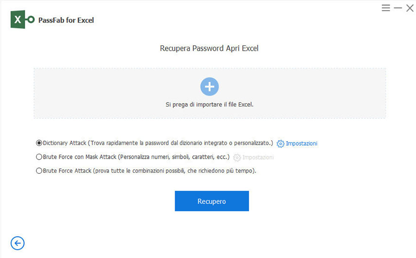 Rimuovere password Excel. Importare file Excel.