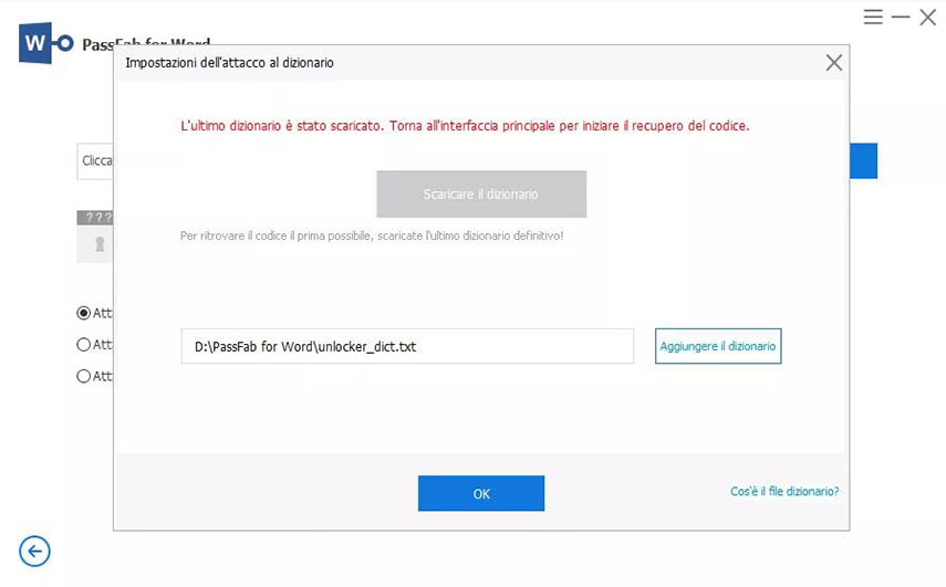 Word bloccato: attacco dizionario