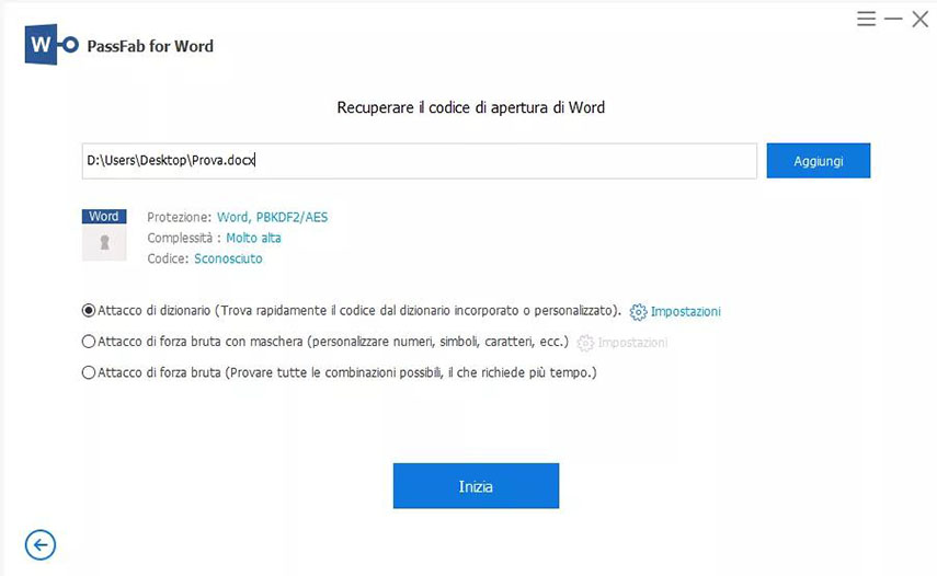 Word bloccato: Aggiungi file Word protetto.