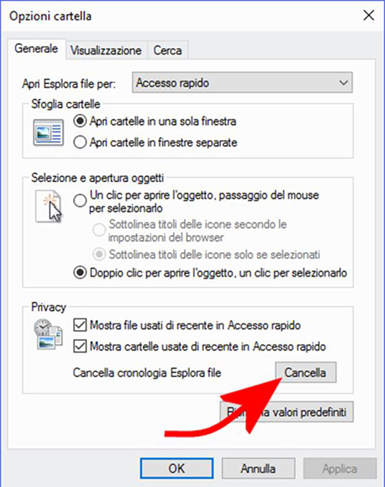 Come cancellare file recenti windows 10