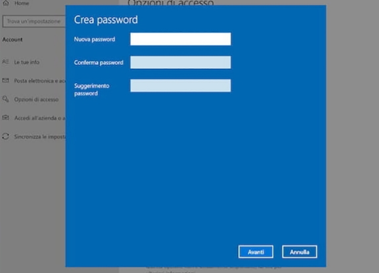 reimpostare password Windows