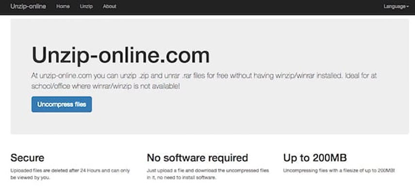Aprire file RAR online con Unzip-online.com.