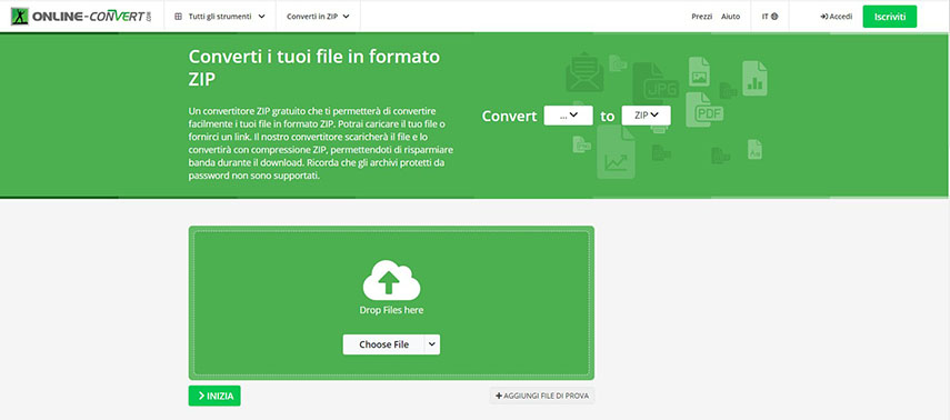 convertire file in formato zip