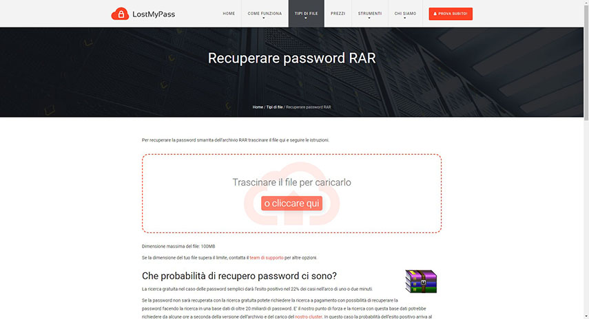 sblocca la password winrar online