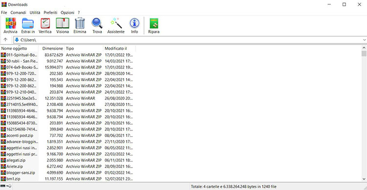 Aprire un file rar con winrar