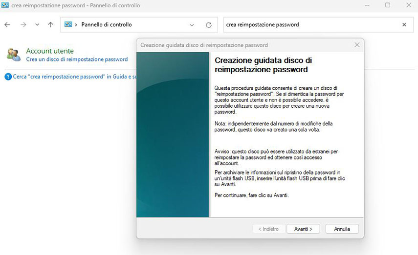 reimpostazione della password