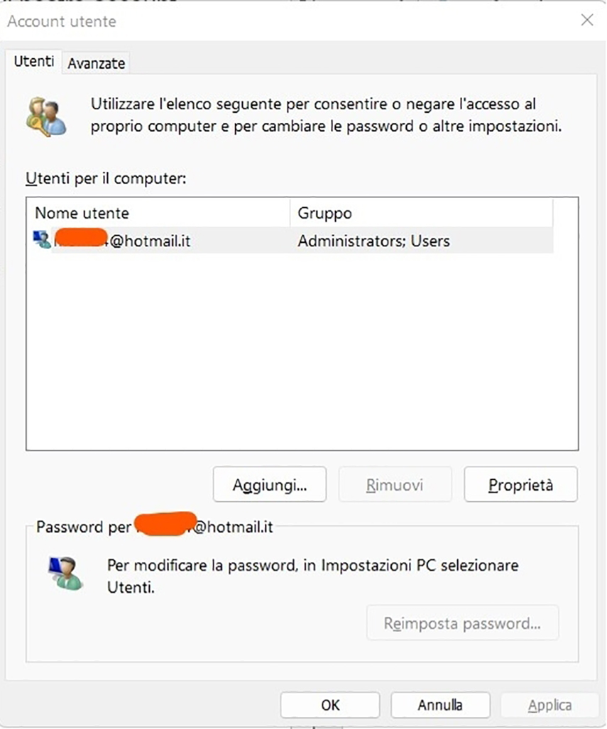 Rimuovere password Windows 11 da account Microsoft.