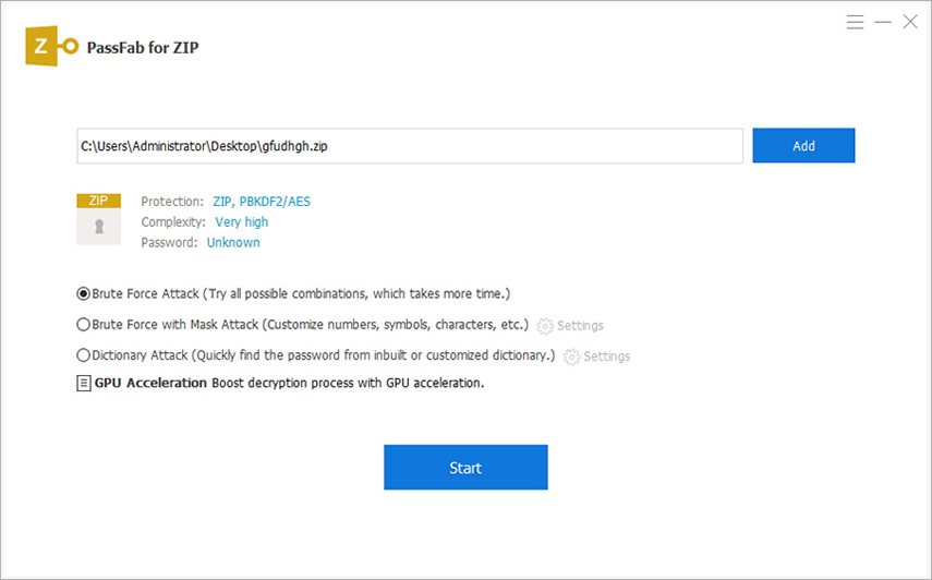 Trovare la password di un file bloccato con zip password unlocker.
